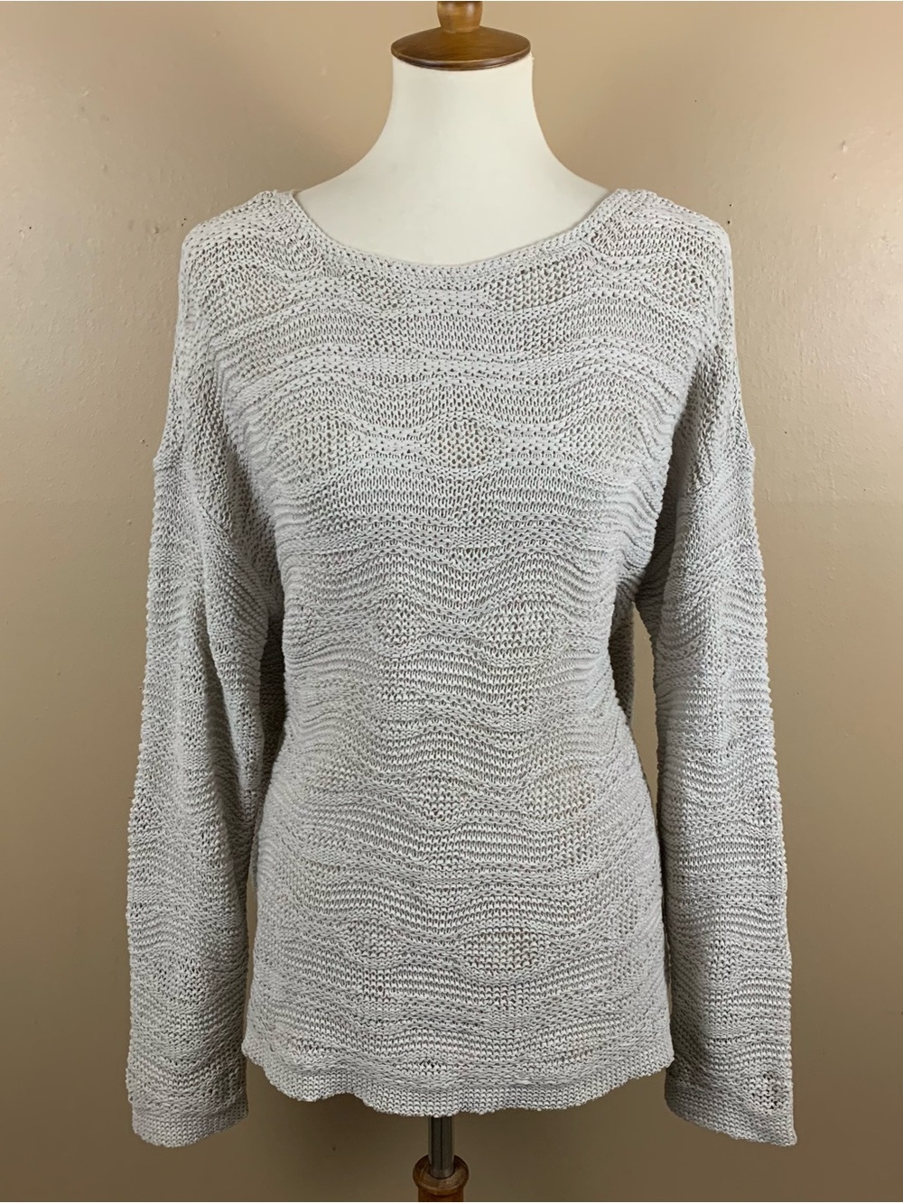 J Jill Sweater Womens XL Cream Tan Crochet Knit Slouchy Long Sleeve Coastal